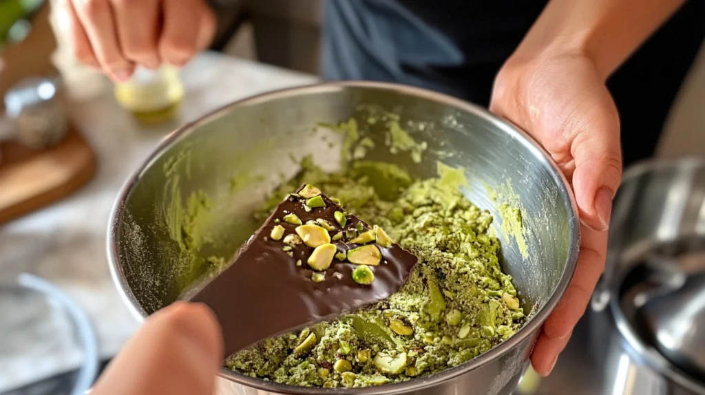 Homemade pistachio chocolate bar made from premium chocolate and fresh nuts.