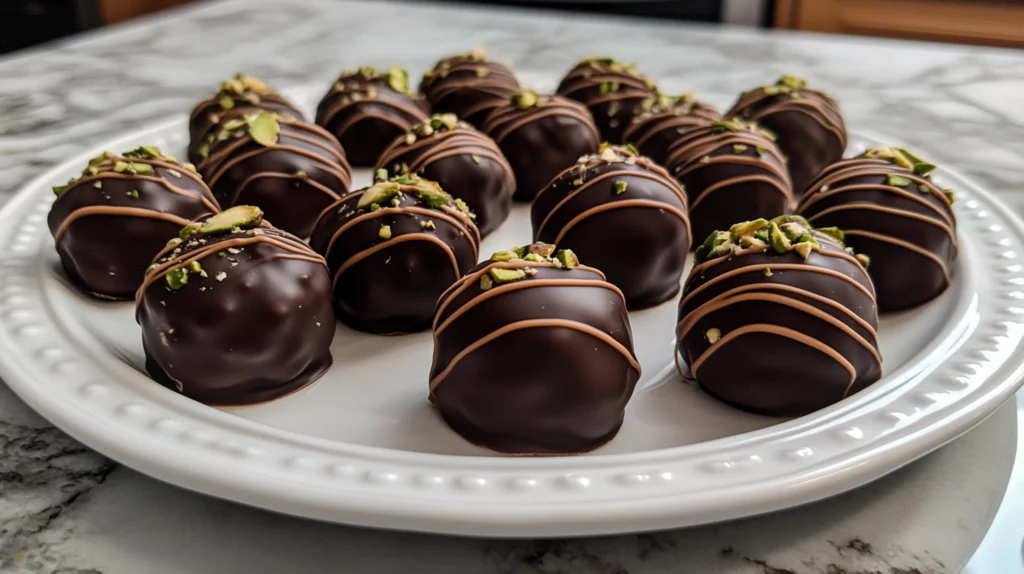 Close-up of a pistachio chocolate confection