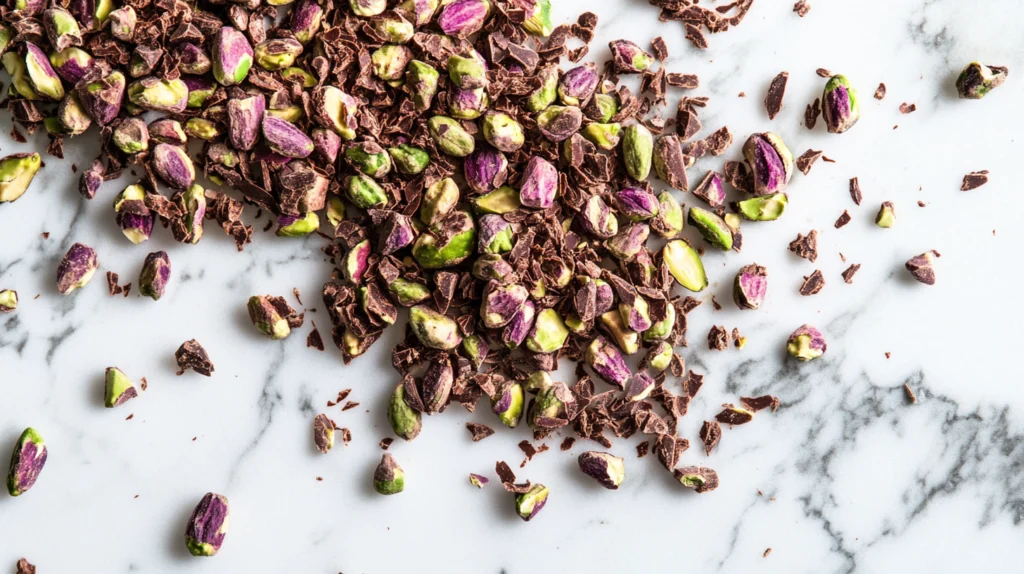 Close-up of a pistachio chocolate confection