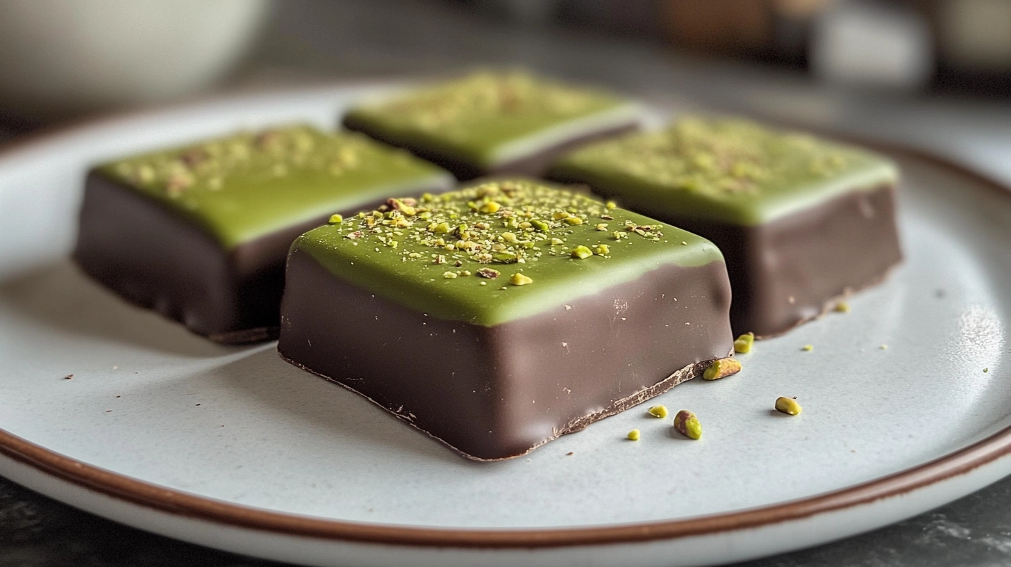 Artisanal pistachio chocolate bar with chopped nuts