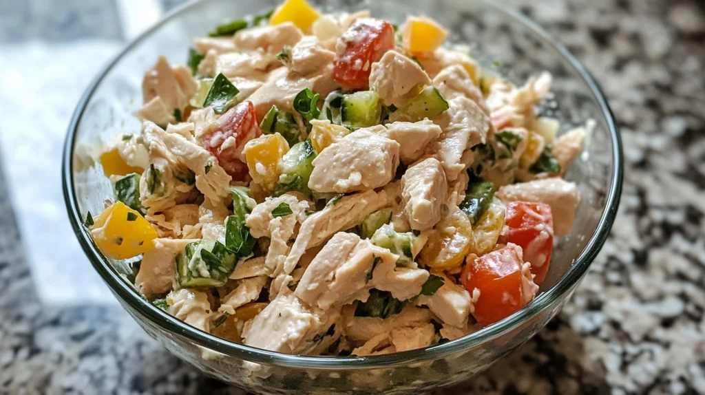 chicken salad chick recipe overhead bowl view