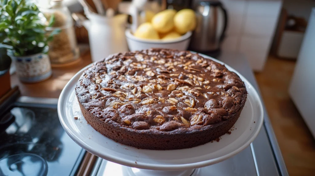 Freshly sliced date cake on a plate