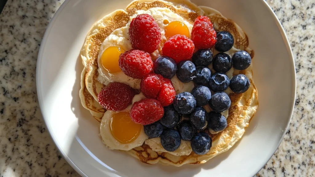 Easy breakfast ideas displayed overhead on a bright kitchen counter