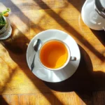 english breakfast tea close-up overhead view