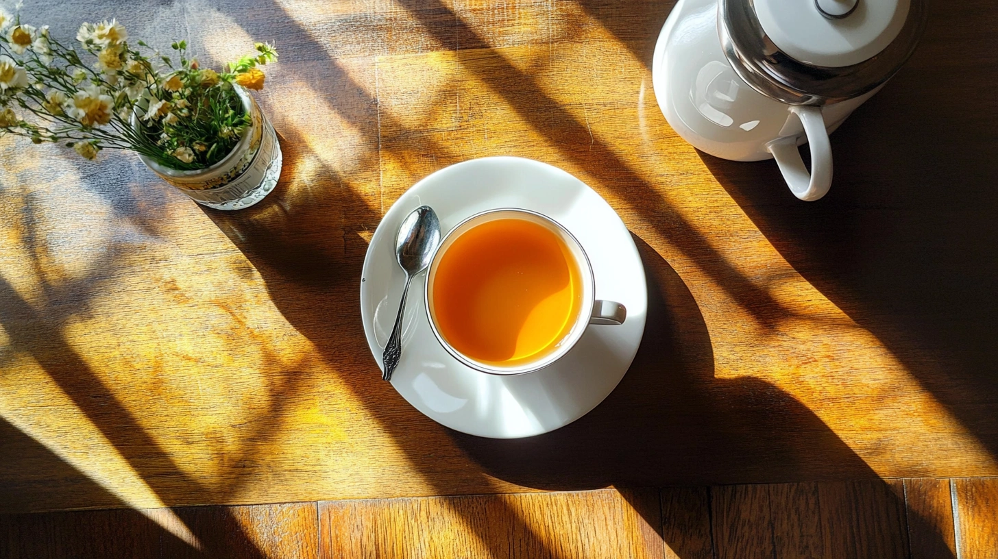 english breakfast tea close-up overhead view