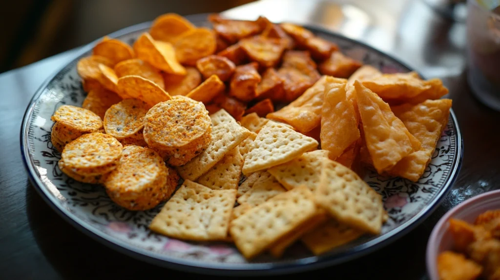 Savoury snacks platter with dips