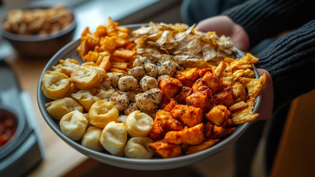 Savoury snacks platter with dips