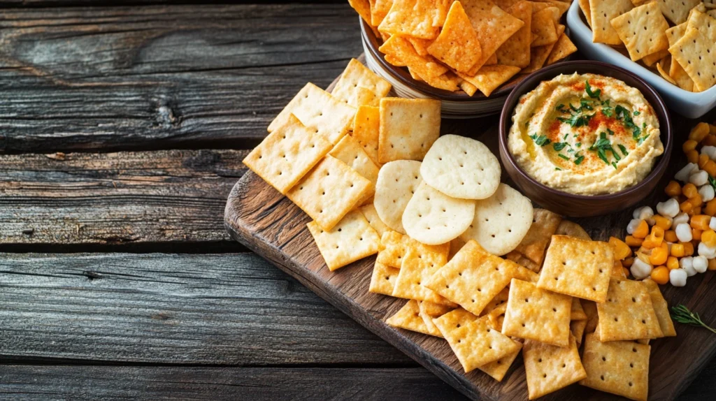 Savoury snacks platter with dips