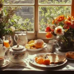 the breakfast nook overhead view in a bright kitchen