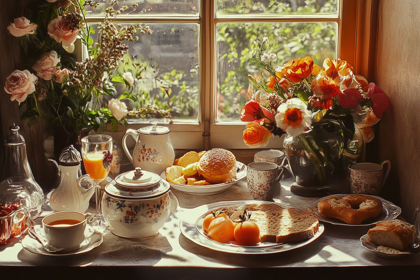 the breakfast nook overhead view in a bright kitchen