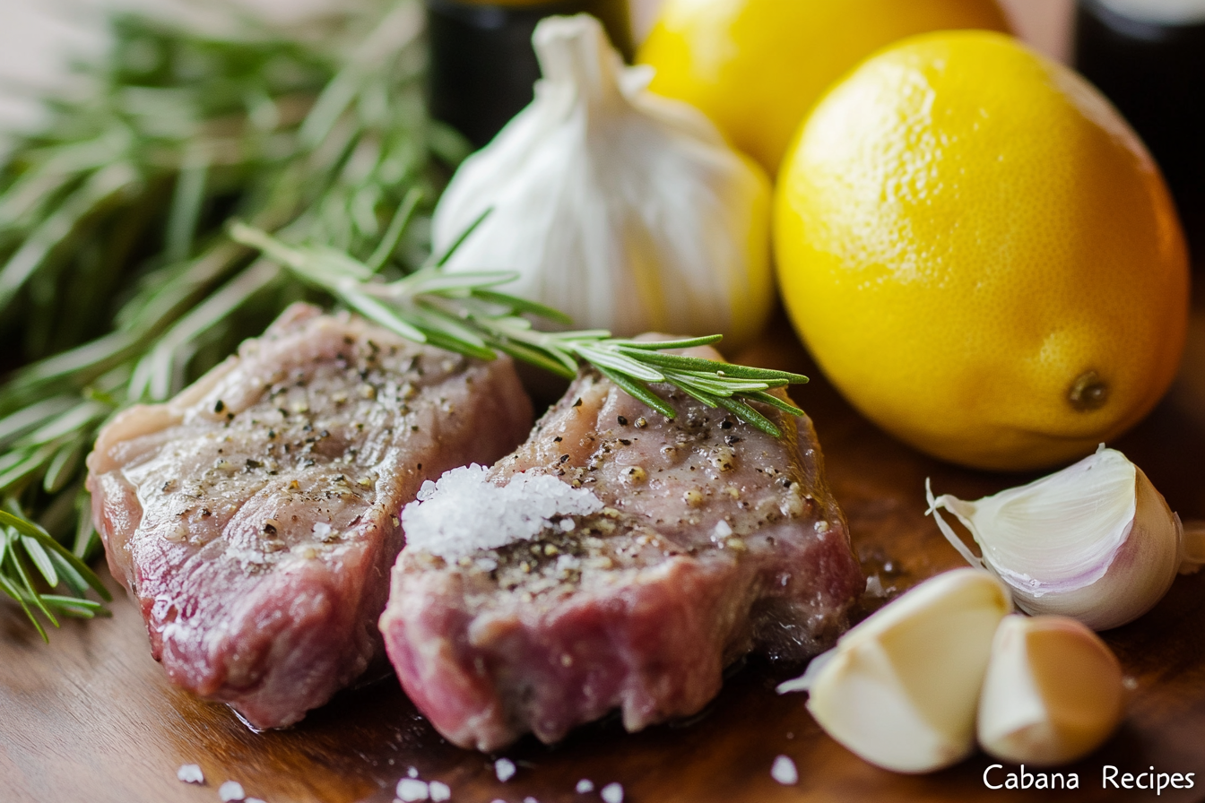Grilled mutton chops on a plate with roasted vegetables.