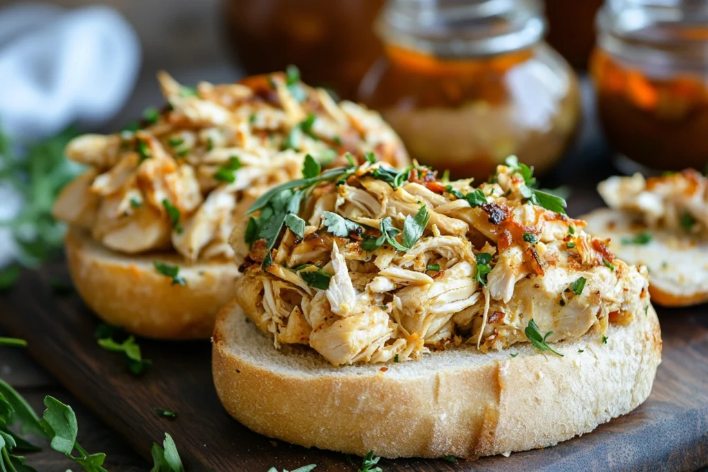 A close-up, top-down photo of a ceramic bowl filled with shredded leftover rotisserie chicken, crisp vegetables, and whole grains. Perfect for anyone wondering what to do with leftover rotisserie chicken recipes, this dish highlights easy meal transformations.