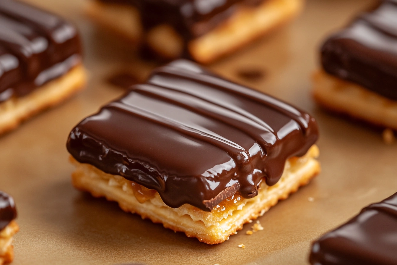 Close-up of the best recipe for cheez it peanut butter and chocolate treats