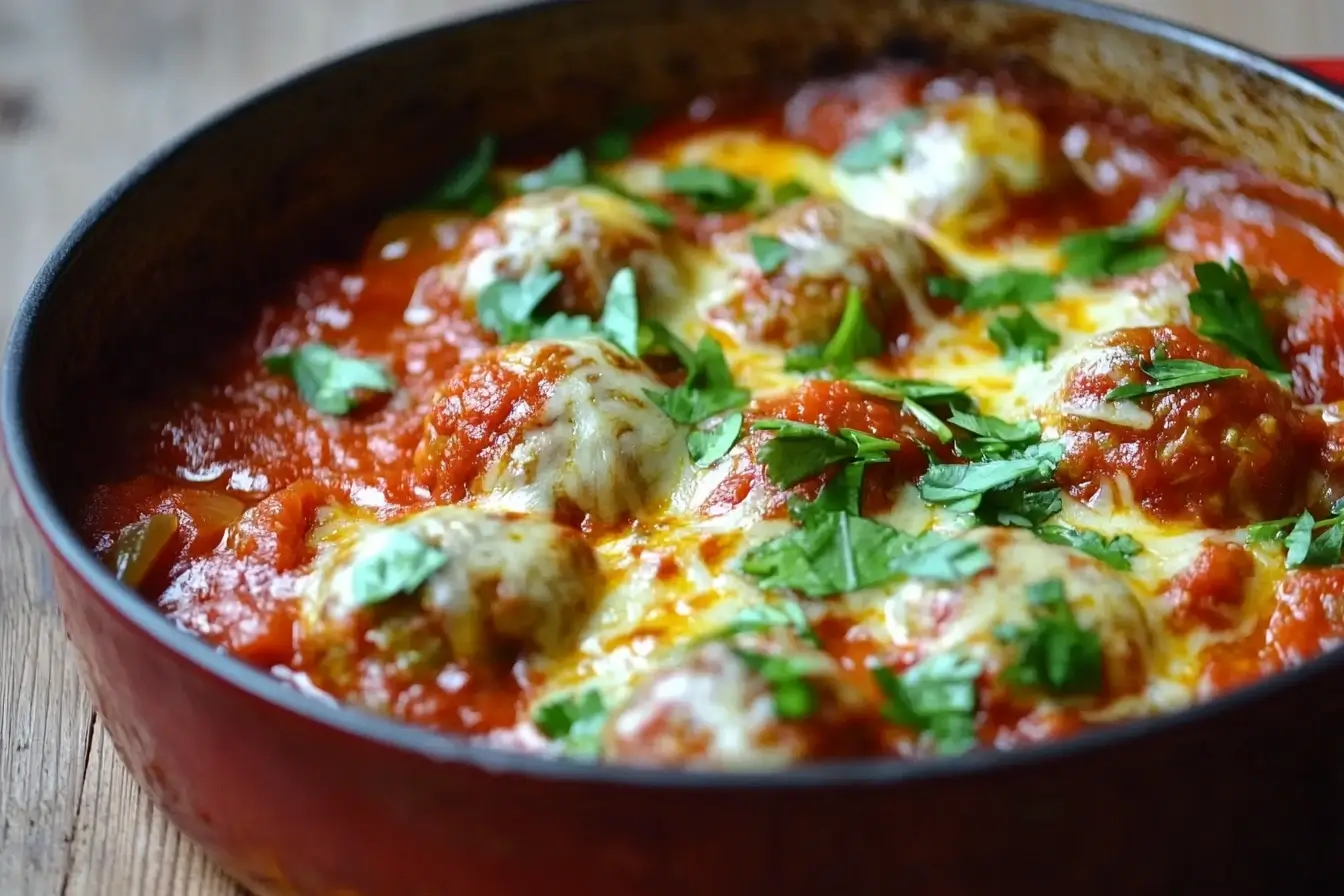 Rustic pot of how do you make porcupine meatballs with tomato soup? garnished with green herbs